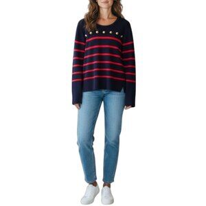 $950 NWT Escada Navy Blue Red Stripe Sailor Soah Sweater Top size XL